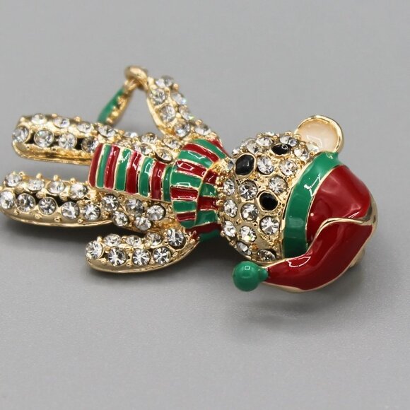 Jewelry pin brooch Holidays Christmas bear Santa yellow gold tone sparkly cute - Picture 9 of 13